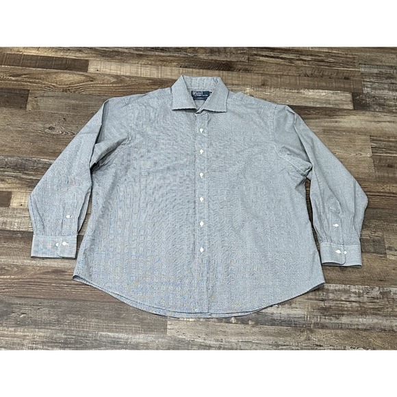 Polo Ralph Lauren Mens Button Up Black White Plaid Shirt 17.5 34/35 Down - Picture 1 of 3